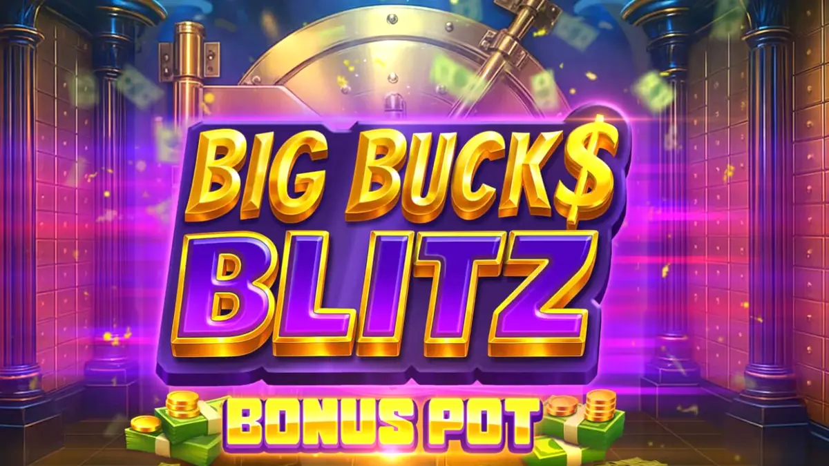 Tampilan visual slot Big Bucks Blitz Bonus Pot dengan tema brankas mewah