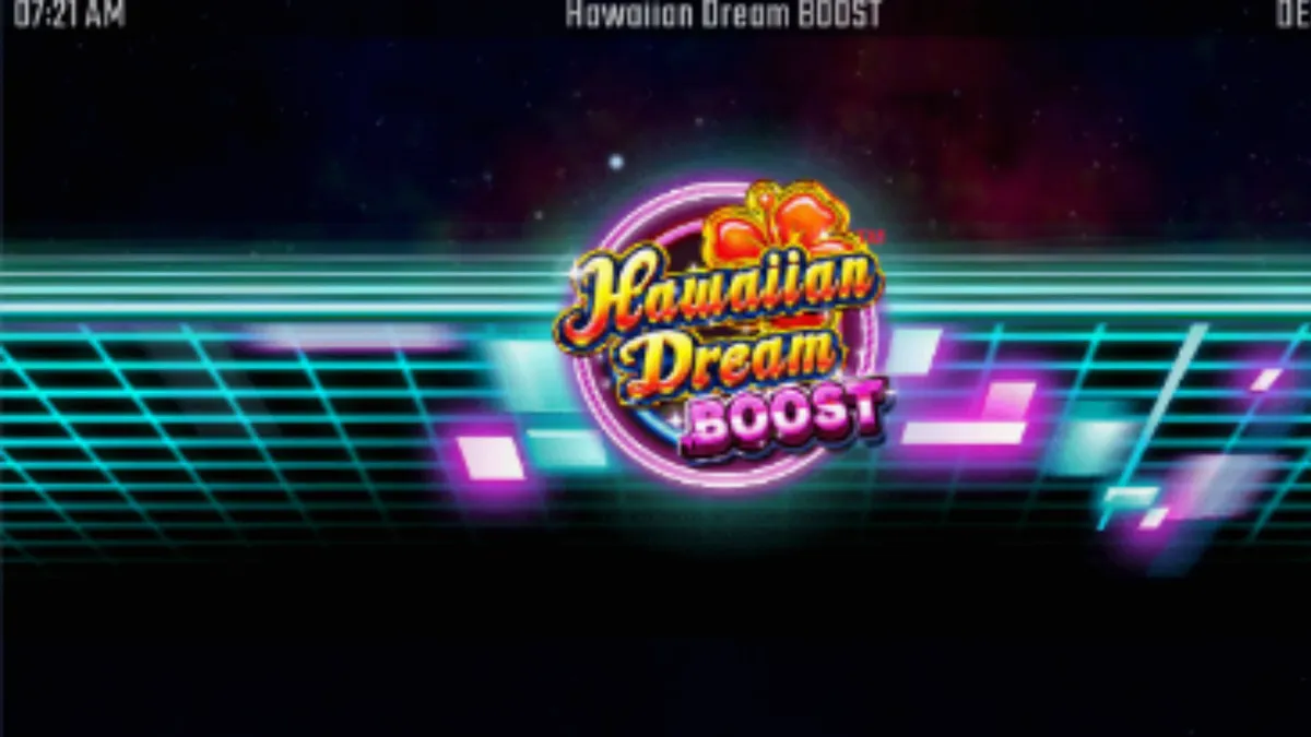 Tampilan antarmuka futuristik dan tropis dari slot Hawaiian Dream Boost